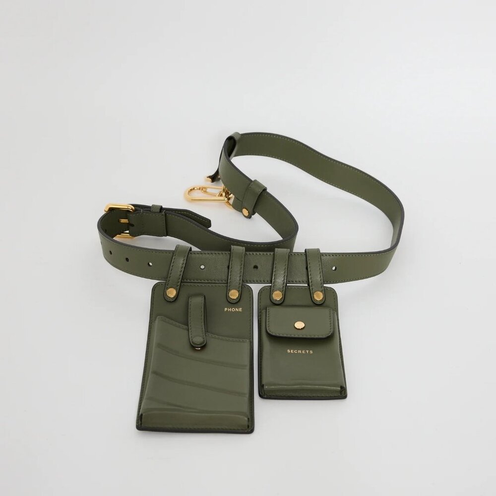 Fendi Vitello Glacier Utility Belt Olive Green Olive Green Leather Gold Accents - Picture 4 of 13